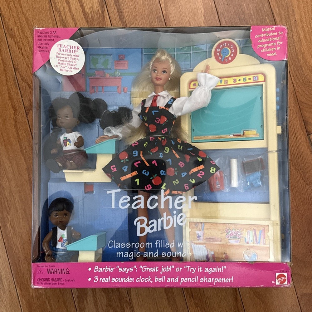 1995 Teacher Barbie Doll Kids Classroom Set Mattel 13914 New In Box NRFB